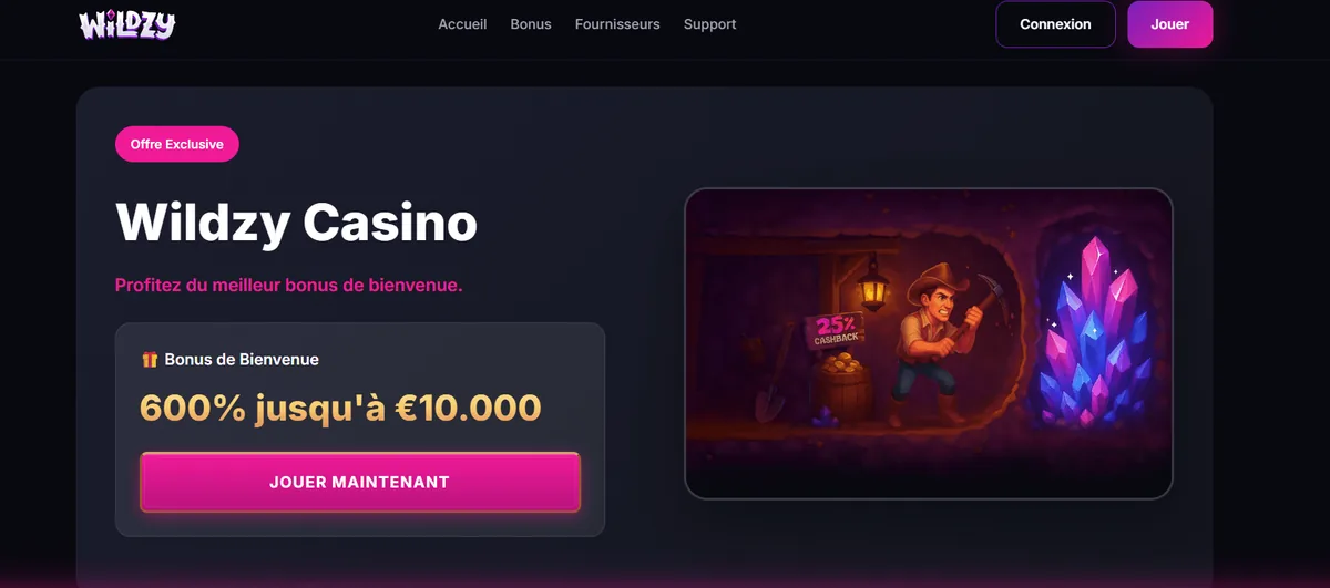 Wildzy page d'accueil casino avec dépôt PayPal